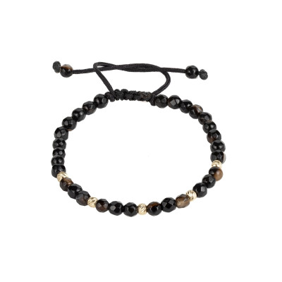 Bratara Kadras snur cu pietre agat si bilute din aur de 14k