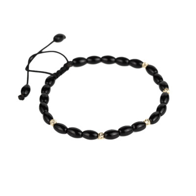 Bratara snur cu pietre din onix si bile din aur 14k