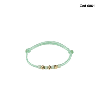 Inel Kadras cu pietre miyuki  si bilute din aur 14k-verde