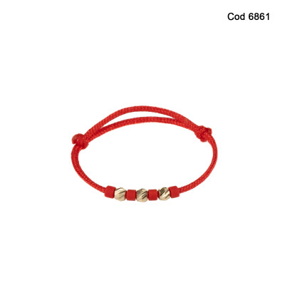 Inel Kadras cu pietre miyuki  si bilute din aur 14k-rosu