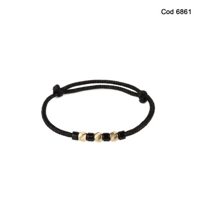 Inel Kadras cu pietre miyuki  si bilute din aur 14k-negru