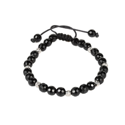 Bratara snur cu pietre din onix si 7 bile din argint 925