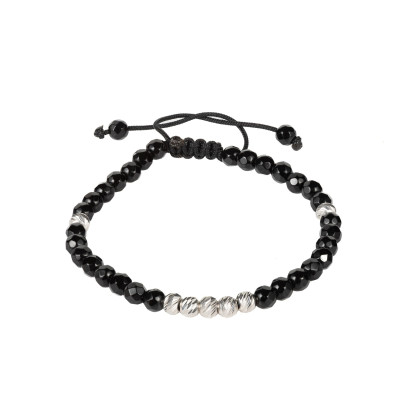 Bratara snur cu pietre din onix si bile din argint 925