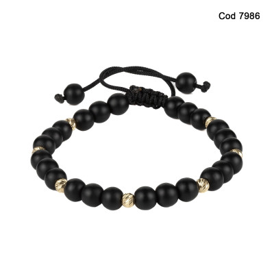 Bratara Kadras snur cu bilute din aur 14k si pietre onix