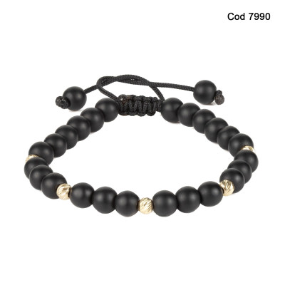 Bratara Kadras snur cu bilute din aur 14k si onix mat