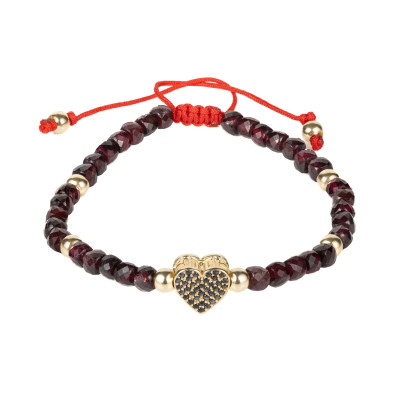 Bratara Kadras cu pietre granat bile de aur si element central inima 14k