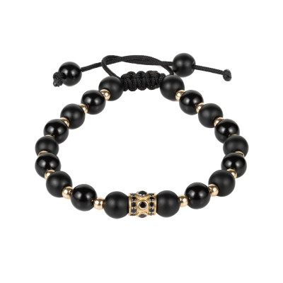 Bratara Kadras cu pietre onix bile din aur 14k si element central cu zirconiu