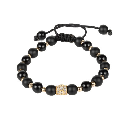 Bratara Kadras cu pietre onix,bile si element central din aur -14k