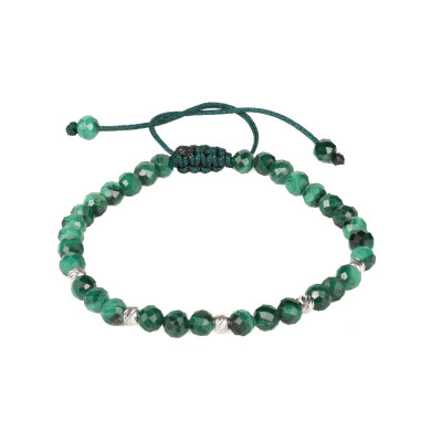 Bratara snur cu pietre malachit si bile din argint 925