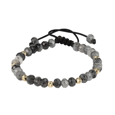 Brățară din șnur cu bile de aur 14K și cuart, 0.58g